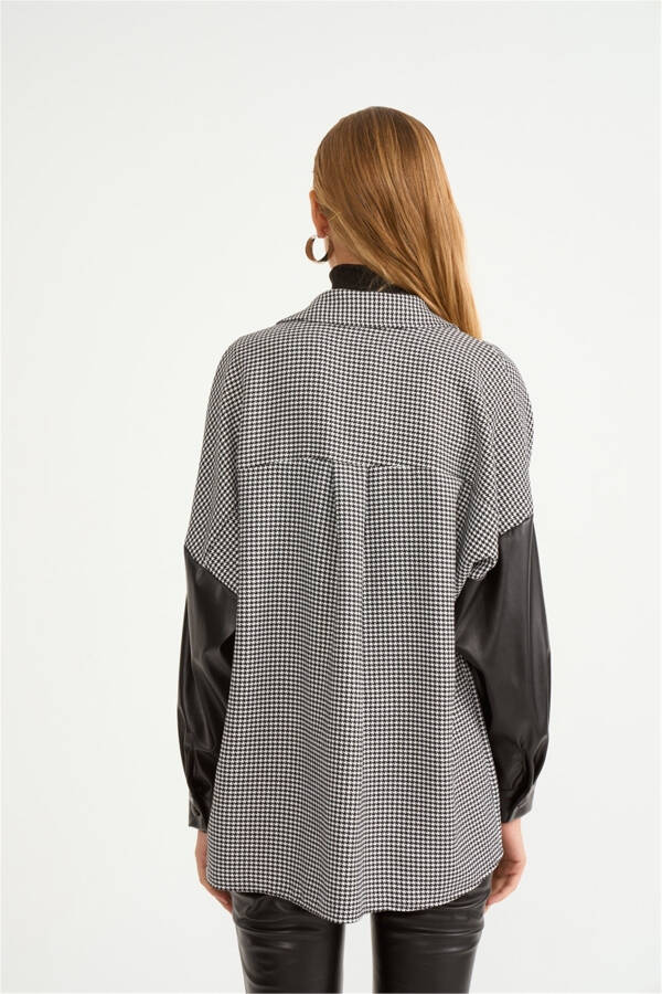 Houndstooth Shirt with Leather Details - Black - 6