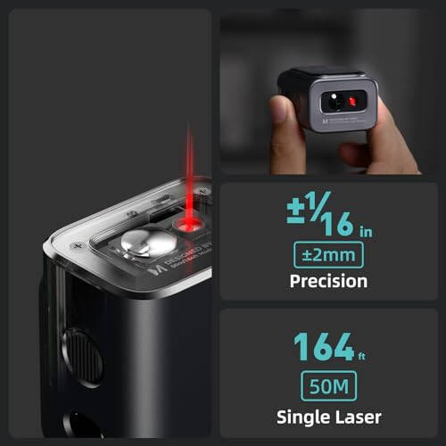 HOZO M-Cube Laser Measuring Tool, 164ft/50m, ±1/16 inch Accuracy, Rechargeable Modular Laser Measurement Tool for Area, Volume, Pythagorean, Big Number LCD Display | Bluetooth App, Small Laser Tape Measure - 10