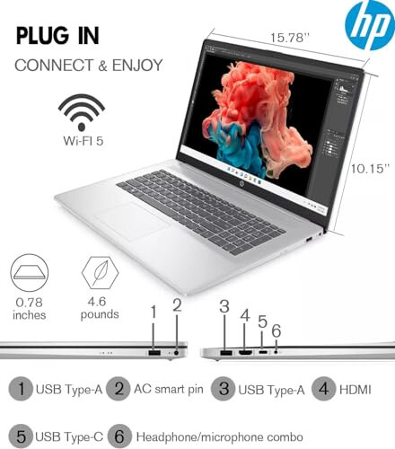 HP 2024 En Yeni 17 İnç Dizüstü Bilgisayar, 17.3” HD+ Dokunmatik Ekranlı Dizüstü Bilgisayar, Intel Pentium Silver N5030, 64GB DDR4 RAM, 2TB SSD, Windows 11, 1 Yıllık Office 365, Uzun Pil Ömrü, Web Kamerası, Wi-Fi, USB-C, Gümüş - 5