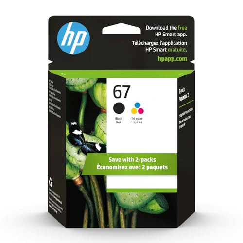 HP 67 Black/Tri-color Ink Cartridges (2 Pack) | Works with HP DeskJet 1255, 2700, 4100 Series, HP ENVY 6000, 6400 Series | Eligible for Instant Ink | 3YP29AN - 1