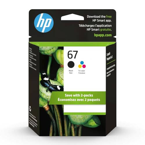 HP 67 Black/Tri-color Ink Cartridges (2 Pack) | Works with HP DeskJet 1255, 2700, 4100 Series, HP ENVY 6000, 6400 Series | Eligible for Instant Ink | 3YP29AN - 1