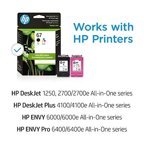 HP 67 Qora/Uch rangli siyoh kartrijlari (2 ta to'plam) | HP DeskJet 1255, 2700, 4100 seriyali, HP ENVY 6000, 6400 seriyali bilan mos keladi | Instant Ink uchun mos keladi | 3YP29AN - 3