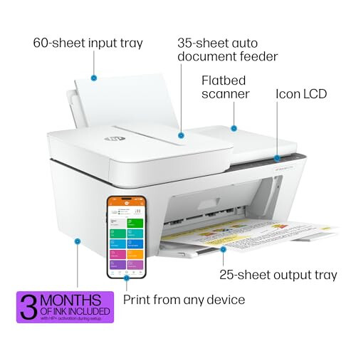 HP DeskJet 4255e Беспроводной многофункциональный цветной струйный принтер, сканер, копир, оптимальный для дома, 3 месяца чернил в комплекте (588S6A) - 5