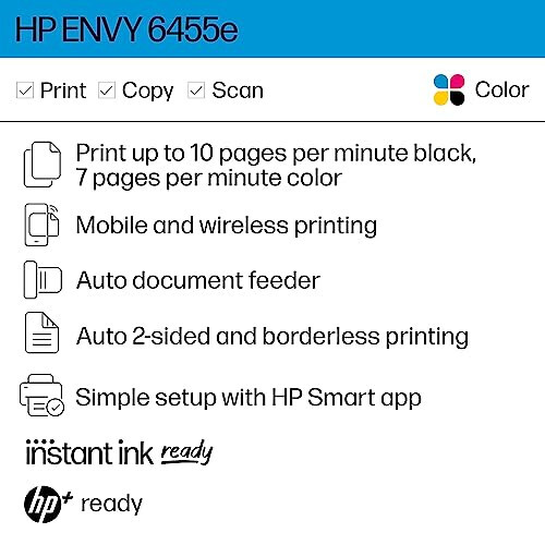 HP ENVY 6455e Kablosuz Renkli Mürekkep Püskürtmeli Yazıcı, Yazdırma, tarama, kopyalama, Kolay kurulum, Mobil baskı, Ev için en iyi, HP+ ile anında mürekkep (3 ay dahil), beyaz - 2