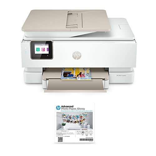 HP Envy Inspire 7955e Kablosuz Renkli Çok İşlevli Yazıcı, Bonus 6 Ay Anında Mürekkep ile HP+ (1W2Y8A) ve Gelişmiş Fotoğraf Kağıdı - Parlak, 5x5 inç, 20 yaprak (49V50A) - 1