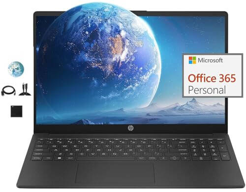 HP Flagship 15.6 HD Student Laptop Computer, Intel Quad-Core Pentium N200 (Beat i5-8250U), 8GB RAM, 128GB SSD, WiFi, Webcam, Fast Charge, HDMI, 1 Year Microsoft Office 365, Win 11, 4in1 Accessory - 1