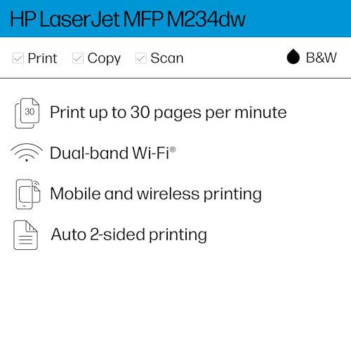 HP LaserJet MFP M234dw Kablosuz Yazıcı, Yazdırma, tarama, kopyalama, Hızlı hızlar, Kolay kurulum, (6GW99F) (6GW99F#BGJ) Mobil yazdırma, Küçük ekipler için en iyi - 2