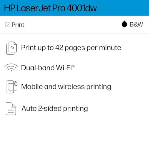 HP LaserJet Pro 4001dw Беспроводной черно-белый принтер, оптимальный для офиса (2Z601F) - 9