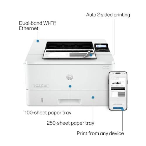 HP LaserJet Pro 4001dw Wireless Black & White Printer, Best-for-Office (2Z601F) - 4