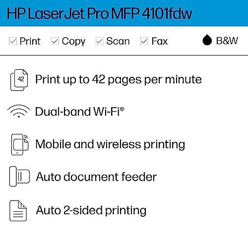 HP LaserJet Pro MFP 4101fdw Wireless Black & White All-in-One Laser Printer, Scanner, Copier, Fax, Best-for-Office (2Z619F) - 2