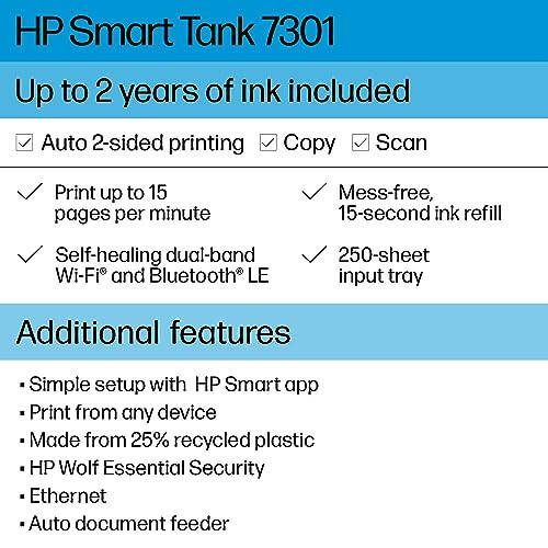 HP Smart Tank 7301 Беспроводной многофункциональный струйный принтер без картриджей, до 2 лет чернил в комплекте, мобильная печать, сканирование, копирование, автоматическая подача документов (28B70A), Серый - 2