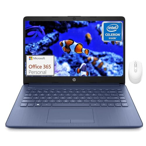 HP Stream 14-inch Ultra-Thin Laptop for Students and Business - 1-Year Office 365, Intel Quad-Core Processor, 8GB RAM, 64GB eMMC, HD Display, 12H Long Battery, HD Webcam, Win11 in S Mode with Mouse - 6