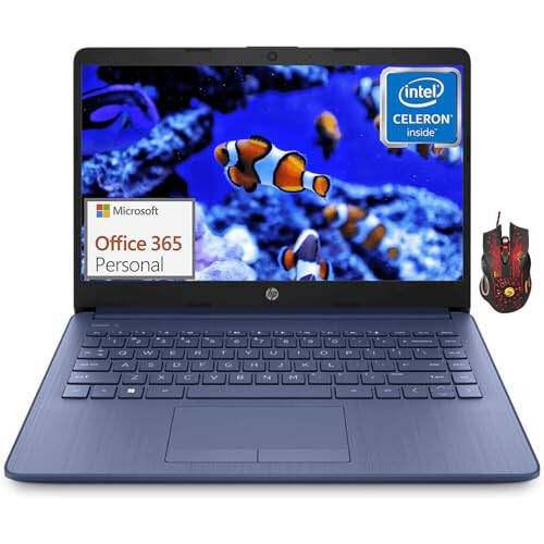 HP Stream 14-inch Ultra-Thin Laptop for Students and Business - 1-Year Office 365, Intel Quad-Core Processor, 8GB RAM, 64GB eMMC, HD Display, 12H Long Battery, HD Webcam, Win11 in S Mode with Mouse - 1