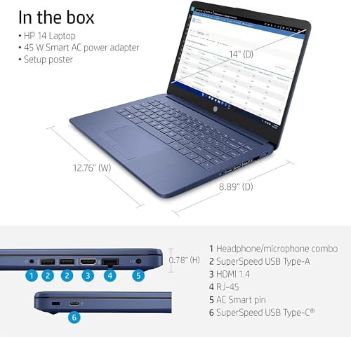 HP Stream 14-inch Ultra-Thin Laptop for Students and Business - 1-Year Office 365, Intel Quad-Core Processor, 8GB RAM, 64GB eMMC, HD Display, 12H Long Battery, HD Webcam, Win11 in S Mode with Mouse - 4