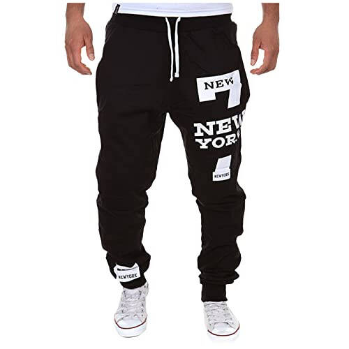 HTQWLP Men's Fashion Number Letters Printed Pants Casual Pants Drawstring Pockets Sweatpants - 1