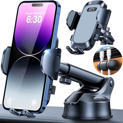 HTU 2024 Ultimate Car Phone Mount【80+LBS Strongest Suction & Military-Grade】【Patent & Safety Certs】 Cell Phone Holder Truck Stand for Dashboard Windshield Vent for iPhone 15 Pro Max 14 Samsung, Grey - 1