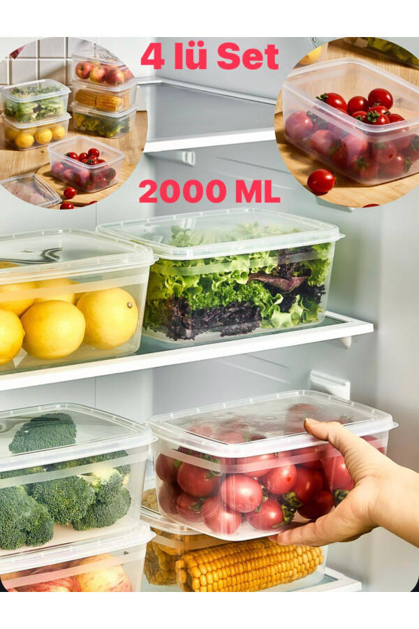 Huge 4 Pieces Refrigerator Storage Container with Lid Food and Freezer Vegetable Container Cereal Set 2 Lt - 1