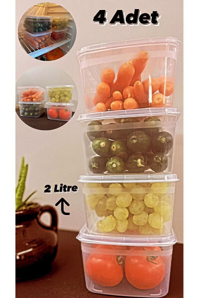 Huge 4 Pieces Refrigerator Storage Container with Lid Food and Freezer Vegetable Container Cereal Set 2 Lt - 2