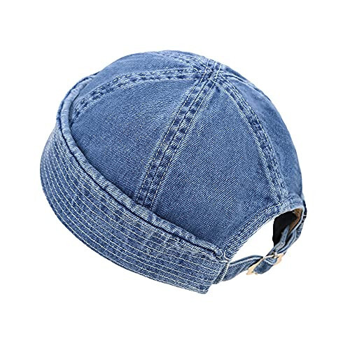 HUIYAO Vintage Denim Beanie Hat Docker Cap for Men Women, Fashion Leisure Embroidery Brimless Hat Harbour Caps Adjustable - 1