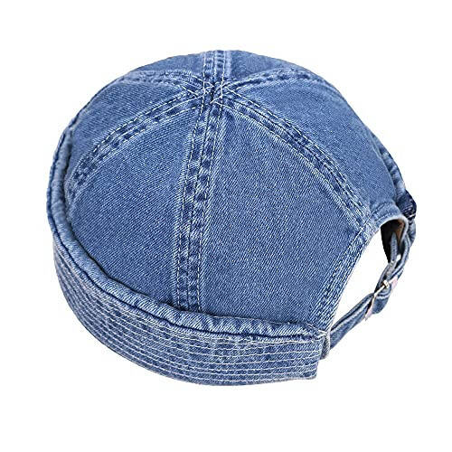 HUIYAO Vintage Denim Beanie Hat Docker Cap for Men Women, Fashion Leisure Embroidery Brimless Hat Harbour Caps Adjustable - 2