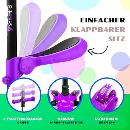 Hurtle 3 Tekerlekli Çocuk Scooter - Tekerlek LED Işıkları, Ayarlanabilir Eğilebilen Direksiyon, Katlanabilir Koltuk - Erkek ve Kız Çocukları İçin 1-14 Yaş Arası Frenli Oturmalı veya Ayakta Sürme - 23