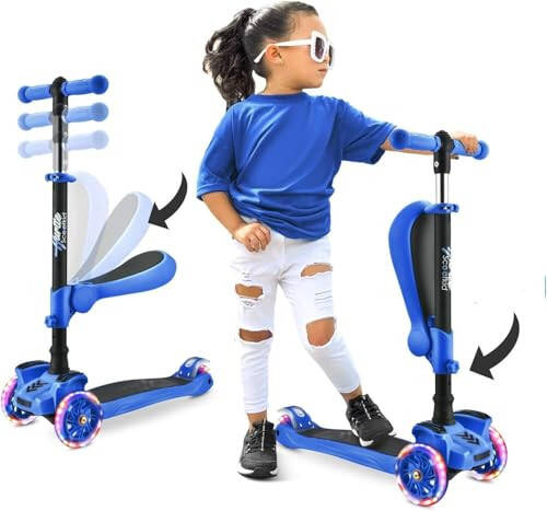 Hurtle 3-Wheeled Scooter for Kids - Wheel LED Lights, Adjustable Lean-to-Steer Handlebar, and Foldable Seat - Sit or Stand Ride with Brake for Boys and Girls Ages 1-14 Years Old - 7