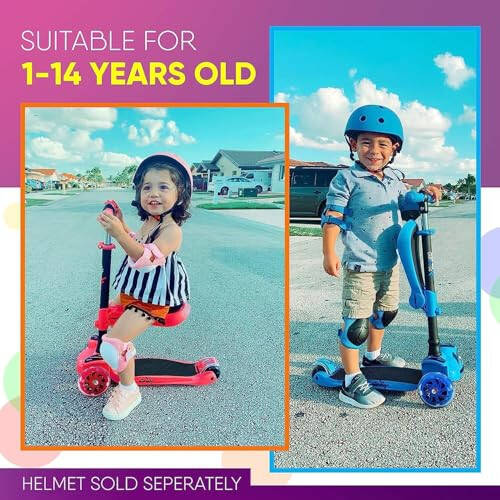 Hurtle 3-Wheeled Scooter for Kids - Wheel LED Lights, Adjustable Lean-to-Steer Handlebar, and Foldable Seat - Sit or Stand Ride with Brake for Boys and Girls Ages 1-14 Years Old - 8