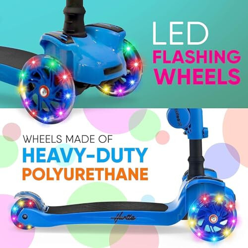 Hurtle 3-Wheeled Scooter for Kids - Wheel LED Lights, Adjustable Lean-to-Steer Handlebar, and Foldable Seat - Sit or Stand Ride with Brake for Boys and Girls Ages 1-14 Years Old - 9