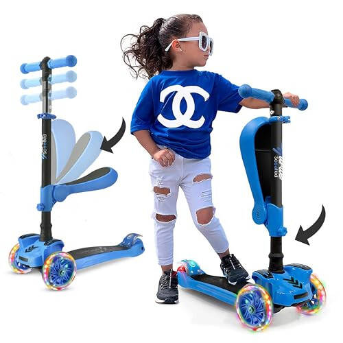 Hurtle 3-Wheeled Scooter for Kids - Wheel LED Lights, Adjustable Lean-to-Steer Handlebar, and Foldable Seat - Sit or Stand Ride with Brake for Boys and Girls Ages 1-14 Years Old - 1