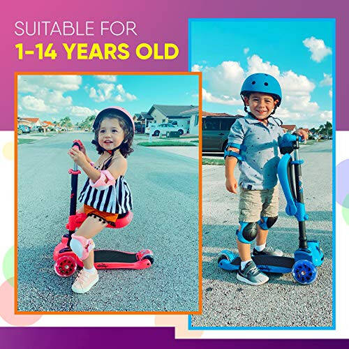 Hurtle 3-Wheeled Scooter for Kids - Wheel LED Lights, Adjustable Lean-to-Steer Handlebar, and Foldable Seat - Sit or Stand Ride with Brake for Boys and Girls Ages 1-14 Years Old - 29