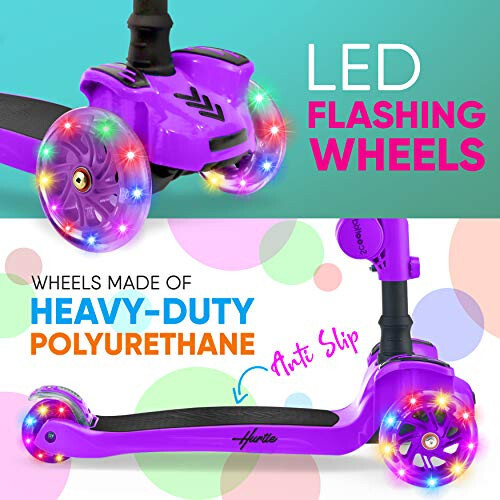 Hurtle 3-Wheeled Scooter for Kids - Wheel LED Lights, Adjustable Lean-to-Steer Handlebar, and Foldable Seat - Sit or Stand Ride with Brake for Boys and Girls Ages 1-14 Years Old - 30