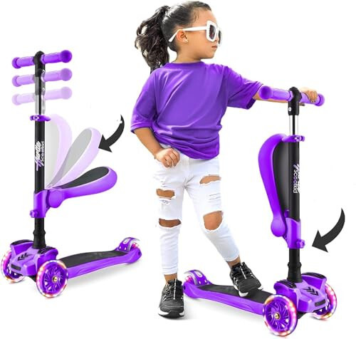 Hurtle 3-Wheeled Scooter for Kids - Wheel LED Lights, Adjustable Lean-to-Steer Handlebar, and Foldable Seat - Sit or Stand Ride with Brake for Boys and Girls Ages 1-14 Years Old - 19