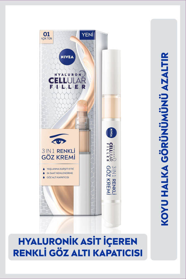 Hyaluron Cellular Filler 3'ü 1 Arada Renkli Açık Ton Göz Bakım Kremi 4ml, Göz Altı Kapatıcısı - 17