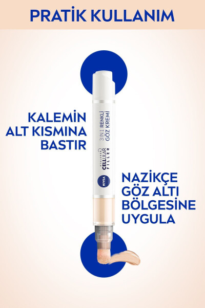 Hyaluron Cellular Filler 3'ü 1 Arada Renkli Açık Ton Göz Bakım Kremi 4ml, Göz Altı Kapatıcısı - 18