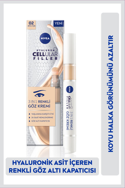 Hyaluron Cellular Filler 3'ü 1 Arada Renkli Orta Ton Göz Bakım Kremi 4ml, Göz Altı Kapatıcısı - 1