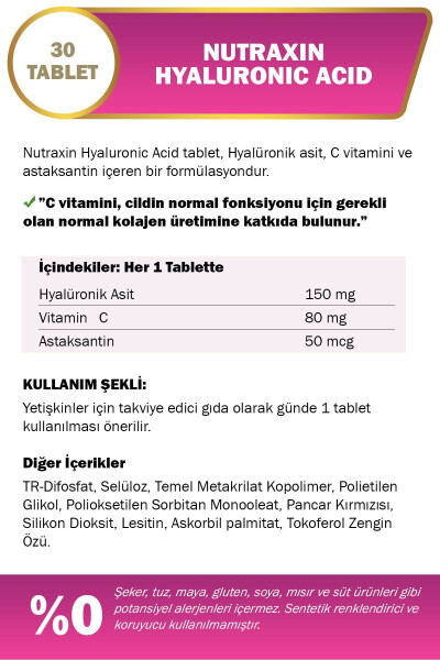 Hyaluronik Asit Takviye Edici Gıda 30 Tablet - 2