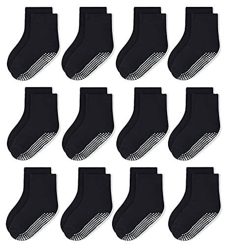 HYCLES Toddler Non Slip Grip Socks 12 Pairs Baby Boy/Girl High Ankle Sticky Slipper Floor Skid Socks For 1-10T Boy Kids - 43