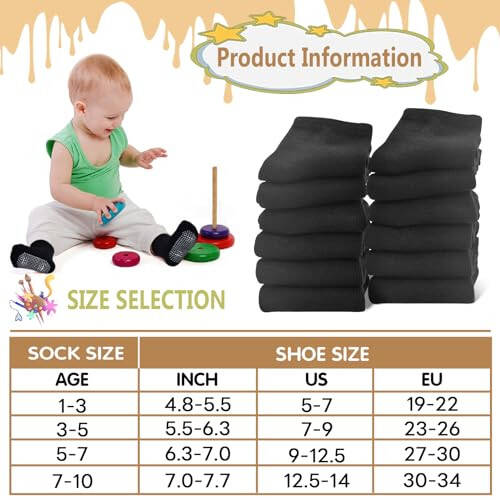 HYCLES Toddler Non Slip Grip Socks 12 Pairs Baby Boy/Girl High Ankle Sticky Slipper Floor Skid Socks For 1-10T Boy Kids - 48