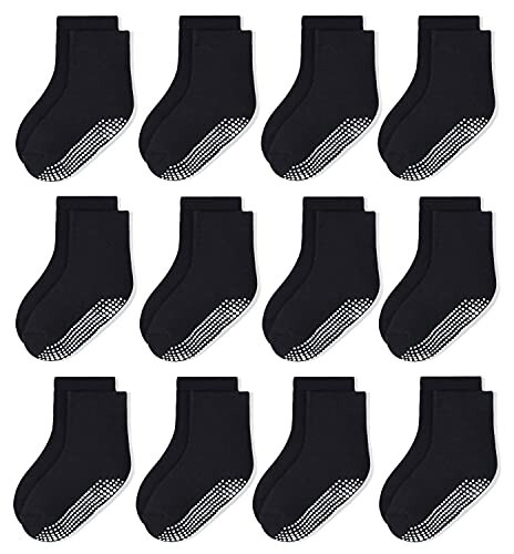 HYCLES Toddler Non Slip Grip Socks 12 Pairs Baby Boy/Girl High Ankle Sticky Slipper Floor Skid Socks For 1-10T Boy Kids - 29