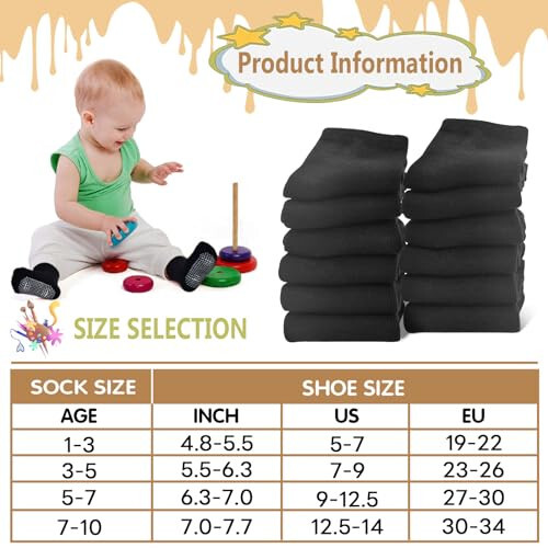 HYCLES Toddler Non Slip Grip Socks 12 Pairs Baby Boy/Girl High Ankle Sticky Slipper Floor Skid Socks For 1-10T Boy Kids - 34