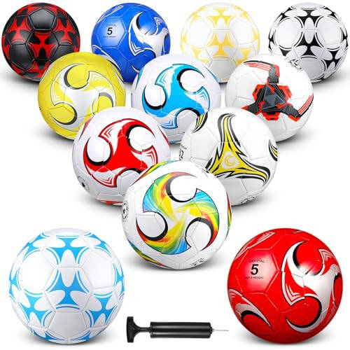 HyDren 12 Packs Soccer Ball with Pump Official Size Soccer Ball for Indoor Outside Game Training Practice Back to School Sport Gift for Kids Teens Adults(Fresh Color, Size 5) - 1