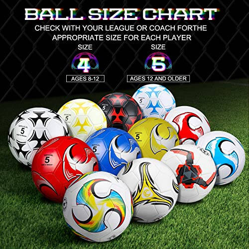 HyDren 12 Packs Soccer Ball with Pump Official Size Soccer Ball for Indoor Outside Game Training Practice Back to School Sport Gift for Kids Teens Adults(Fresh Color, Size 5) - 3