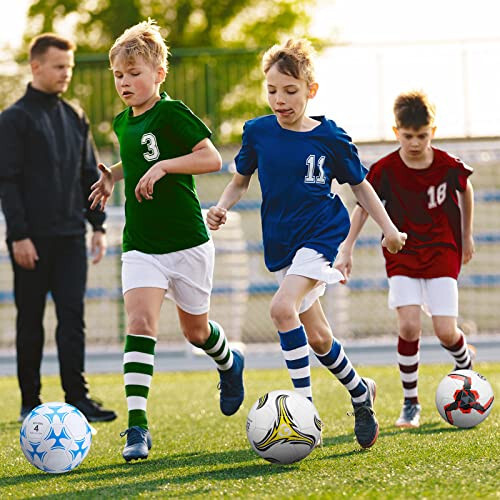 HyDren 12 Paket Futbol To'pi Nasos bilan Rasmiy O'lchamli Futbol To'pi Ichki va Tashqi O'yinlarni Mashq Qilish Amaliyoti Maktabga Qaytish Sport Sovg'asi Bolalar O'spirinlar Kattalar uchun (Yangi Rang, 5-O'lcham) - 6