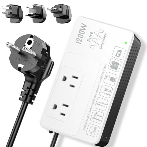 HYTED 1200 Watt Voltage Converter 220V to 110V for Any American Appliances such as Hair Dryer Straightener Curling Iron Coffee Maker, Step Down Transformer Travel Power Plug Adapter US to EU/UK/AU/Asia - 6