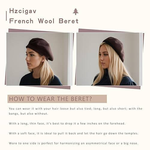 Hzcigav French Wool Beret Hats for Women and Girls, Vintage, Stylish Colorful Knit Warm hat, Women's Beret - 30