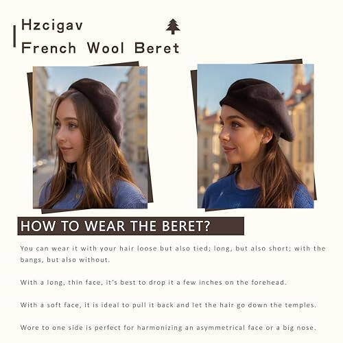 Hzcigav French Wool Beret Hats for Women and Girls, Vintage, Stylish Colorful Knit Warm hat, Women's Beret - 24