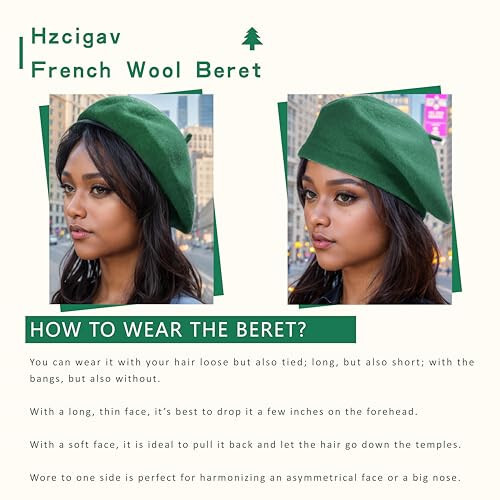 Hzcigav French Wool Beret Hats for Women and Girls, Vintage, Stylish Colorful Knit Warm hat, Women's Beret - 18