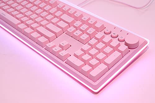 i-rocks K71M RGB Mechanical Gaming Keyboard with Media Control Knob, Gateron Switches (Red), 107 Keys w/Full NKRO, PBT Keycaps, Multimedia Hotkeys, Detachable USB-C Cable and Onboard Storage, Pink - 3