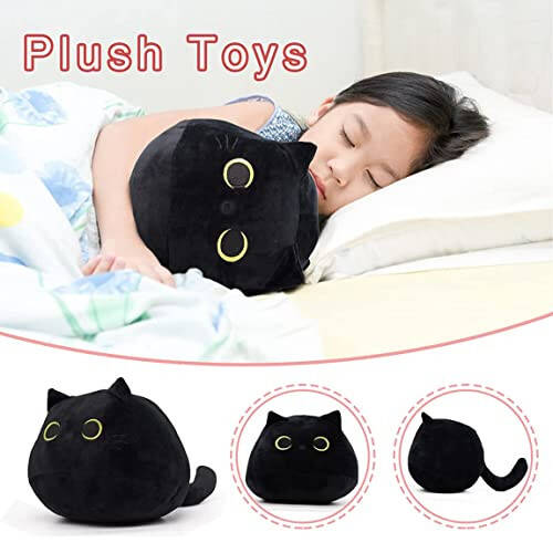 iBccly Black Cat Plush Toy: Soft, Stuffed Animal Pillow, Baby Sofa Decoration, Cat-shaped Design - 35