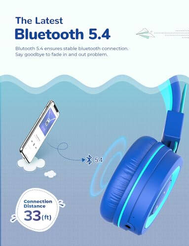 iClever Bolalar Bluetooth Quloqchinlari, BTH02 Bolalar Quloqchinlari Mikrofonli, 22 soat O'ynash Vaqti, Bluetooth 5.0 & Stereo Ovoz, Yig'iladigan, Sozlanadigan Boshi, iPad Planshet Maktab uchun Bolalar Quloqchinlari (Moviy) - 2